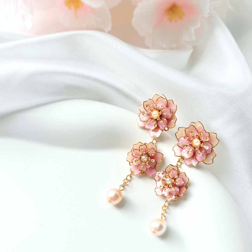 【八重桜】2wayピアス 淡水パール サージカルステンレス 金属アレルギー対応 受注生産 春の新作